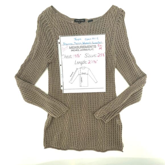 Jeanne Pierre 100% Cotton Women's Open Knit Sweater, Taupe, Sz. M Fishnet - Picture 10 of 10